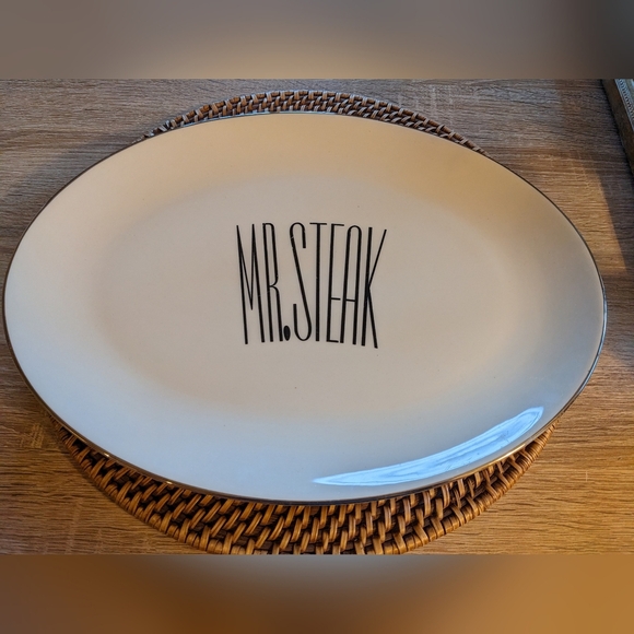 Mr. Steak Vintage Triomphe USA  Mid-Century MCM Oval Platter White Black - Picture 1 of 5
